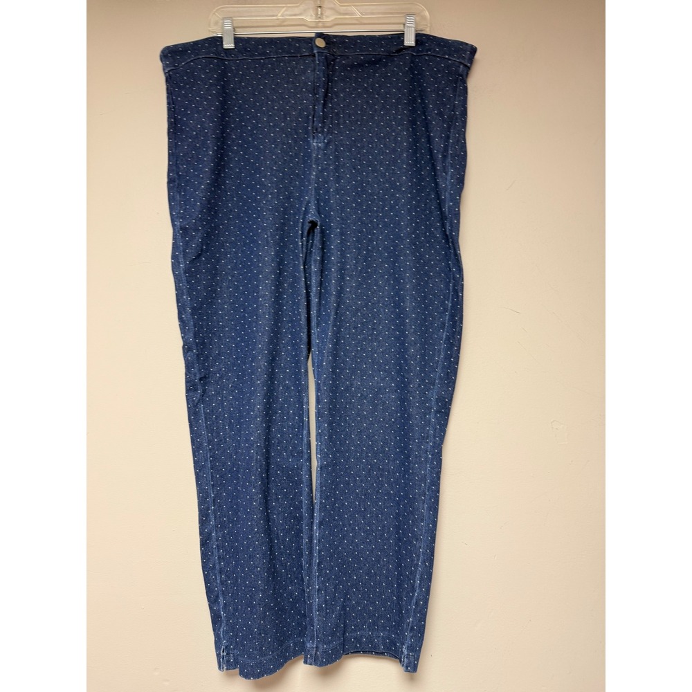 Lysse Denim Leggings‎ 2X Blue Polka Dot Stretch Pull On Pants Slim Leg 8169